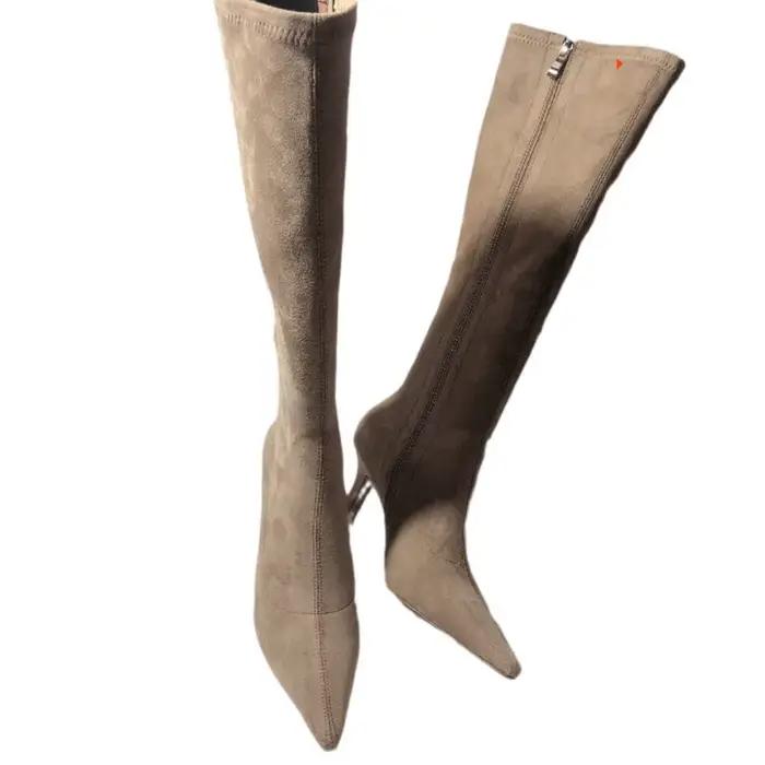 Femmes Stretch moderne bottes longues mode bout pointu genou chaussons hauts concepteur talons