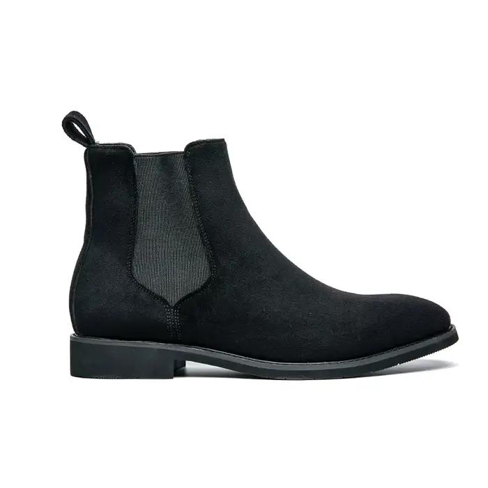 Bottes Chelsea pour hommes vin rouge noir Faux daim affaires à talons bas à la main mode livraison gratuite