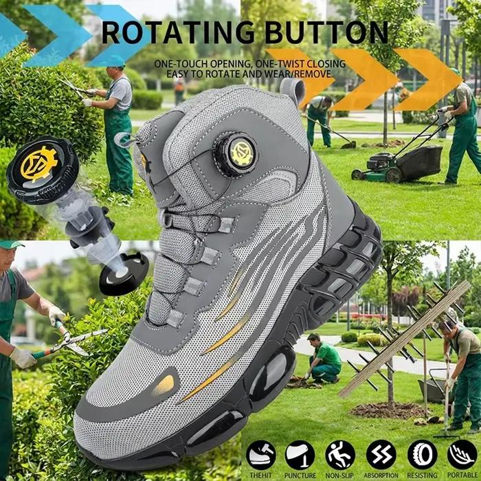 Chaussures de sécurité industrielles pour hommes, haute tige, anti-perforation, anti-écrasement, embout en acier, avec boucle rotative, pour travaux miniers, chaussures de sécurité