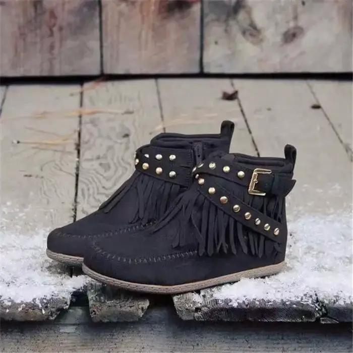 2025 nouveau Vintage femmes bottes daim bottines frange