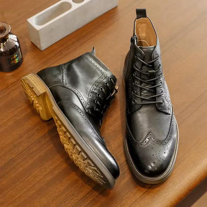 Desai – bottes Brogue en cuir véritable pour hommes