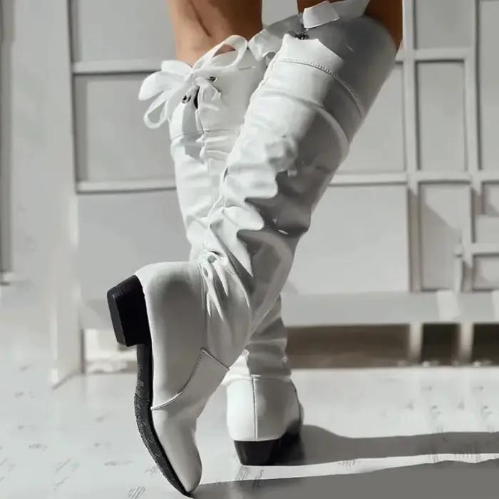 Bottes en cuir à talons longs pour femmes, bottes hautes, chaussures plates, chaussettes à la mode, style britannique, hiver, 2024