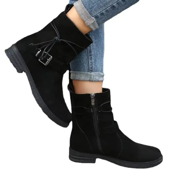 Botines-Botte Courte en Daim à Talons Hauts pour Femme