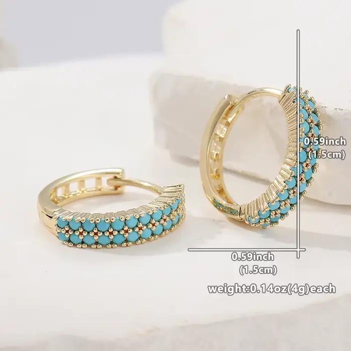 Boucles d'oreilles turquoise synthétiques rétro à Double rangée, exquises et élégantes, bijoux classiques pour femmes, accessoires de bijoux de vacances