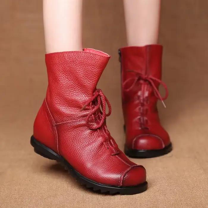 Femmes chaussures rétro Original en cuir bottes courtes