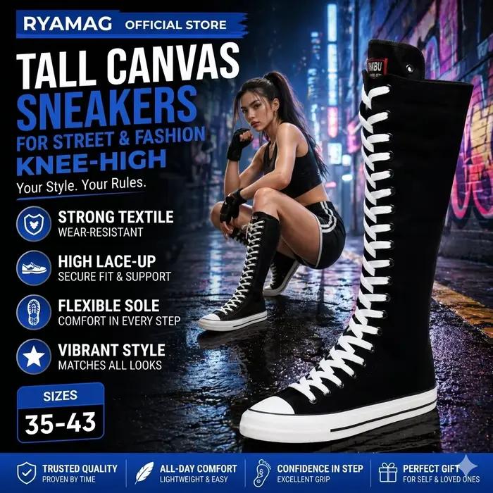 Bottes femmes baskets toile décontracté chaussures hautes botte longue à lacets fermeture éclair confortable