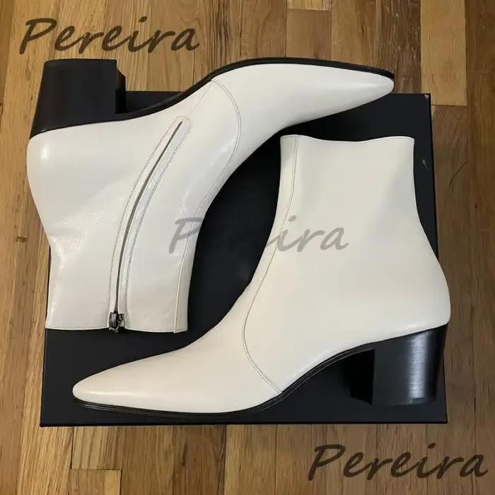 Bottines Chelsea blanches à talons hauts de 6CM, bout pointu en cuir de vache avec fermeture éclair latérale, chaussures habillées d'affaires pour hommes, nouvelle collection printemps automne