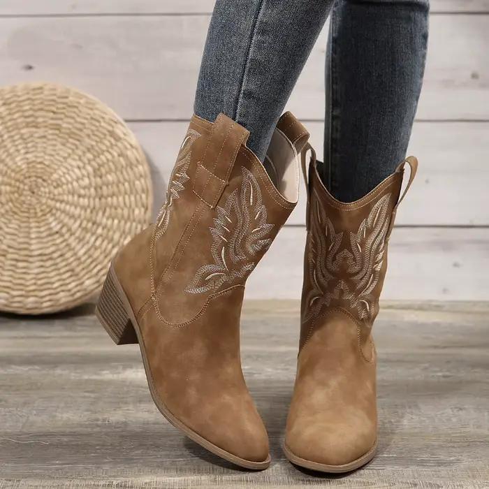 Bottes de cowboy western brodées pour femmes, bottes d'optique Parker pointues, talon carré, cheville, confort, style unique, automne-hiver, occassions variées ```