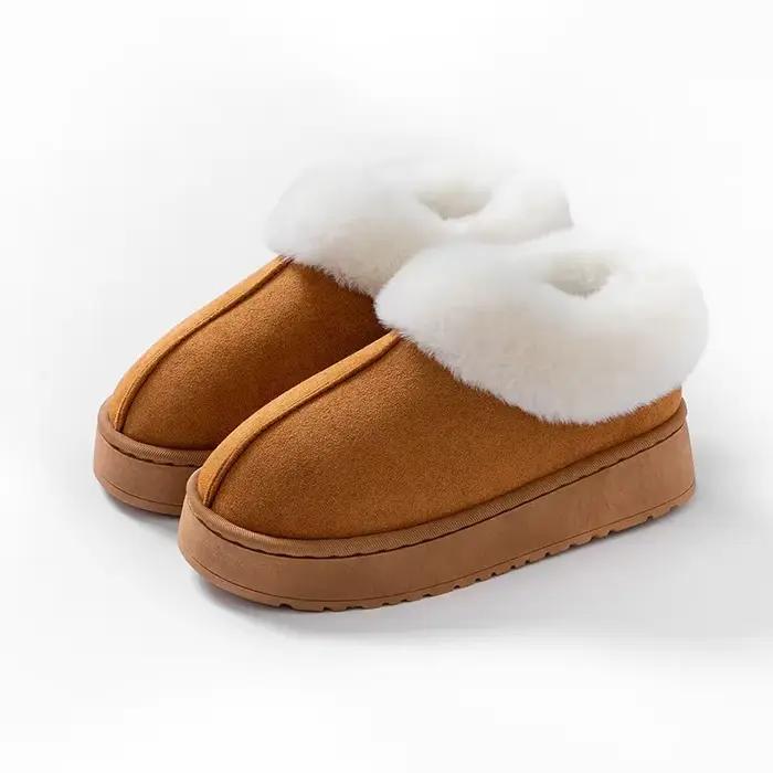 Chaussures antidérapantes bottes de neige en peluche épaisse 2025 nouvelles femmes fausse daim plate-forme fourrure bottes d'hiver femme sans lacet chaud coton rembourré chaussures