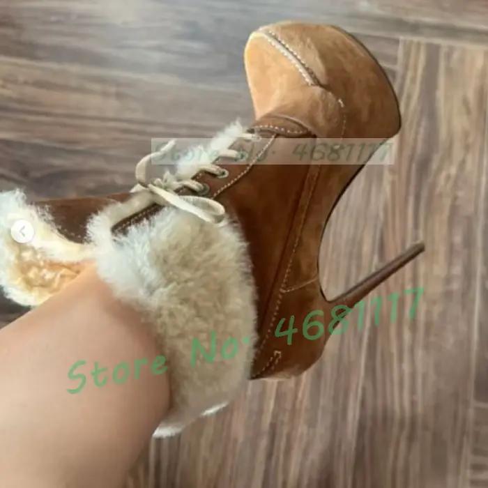 Bottes de rinçage à talon aiguille à plateforme marron pour femmes, bottines à talons hauts Mars pour femmes, bottines en daim Parker, chaussures rondes bicolores