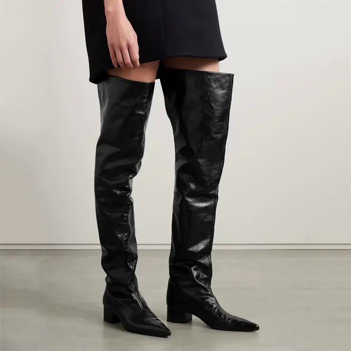 Arden Furtado Noir Bottes au dessus du genou Bout pointu Slip-on Talon moyen