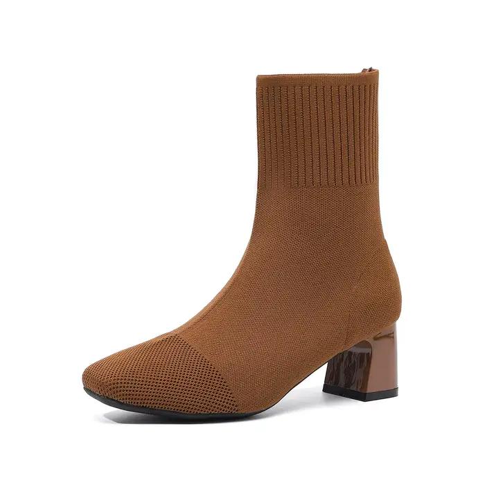 Bottes courtes pour femmes en matériau tissé à la mouche et bottes nues
