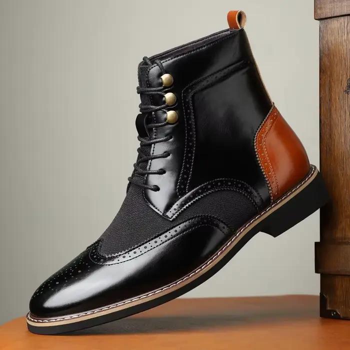 Bottes hautes pour hommes Style britannique botte pointue en cuir bottes habillées d'affaires de mode pour hommes 2025 bottines décontractées chaussures richelieu