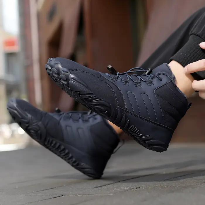 Bottes de neige imperméables pour homme, chaussures d'hiver en tissu avec doublure en peluche courte, bottes de randonnée en plein air, bottes chaudes pour l'hiver, taille ajustable