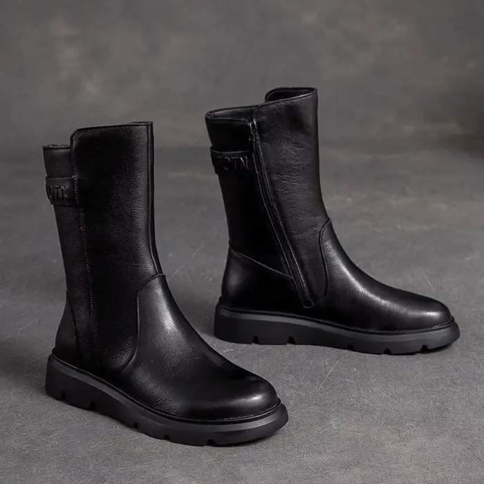 Chaussures mi-mollet bottes pour femmes talon compensé