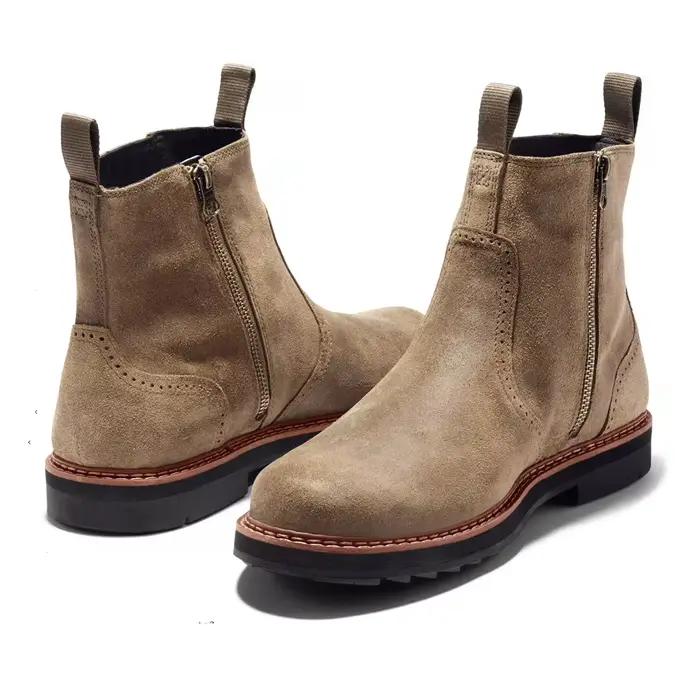 Bottes Chelsea en cuir véritable mi-mollet pour hommes bout rond printemps automne grandes tailles décontractées style britannique