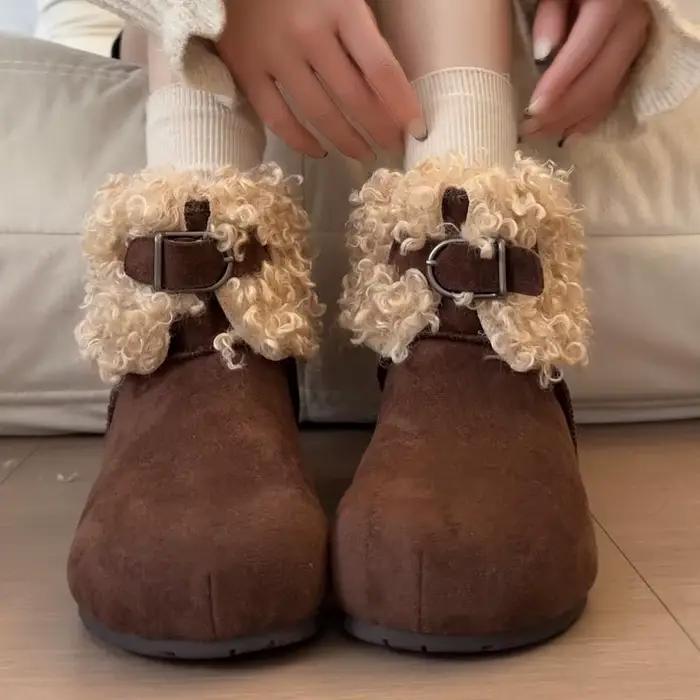 Bottines de neige de luxe en molleton avec boucle en métal pour femme