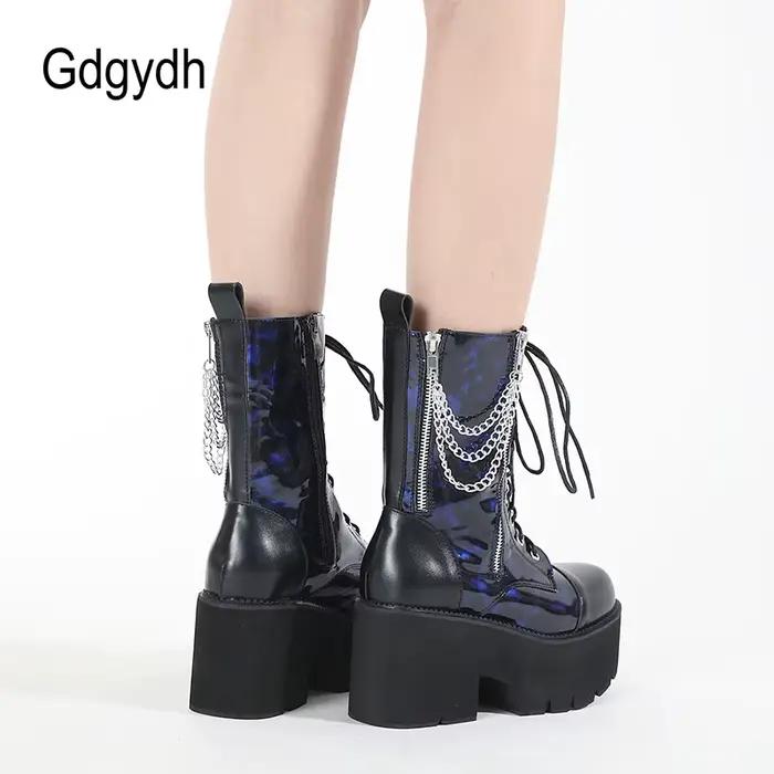 Gdgydh – bottes de Combat bleues à plateforme épaisse pour femmes