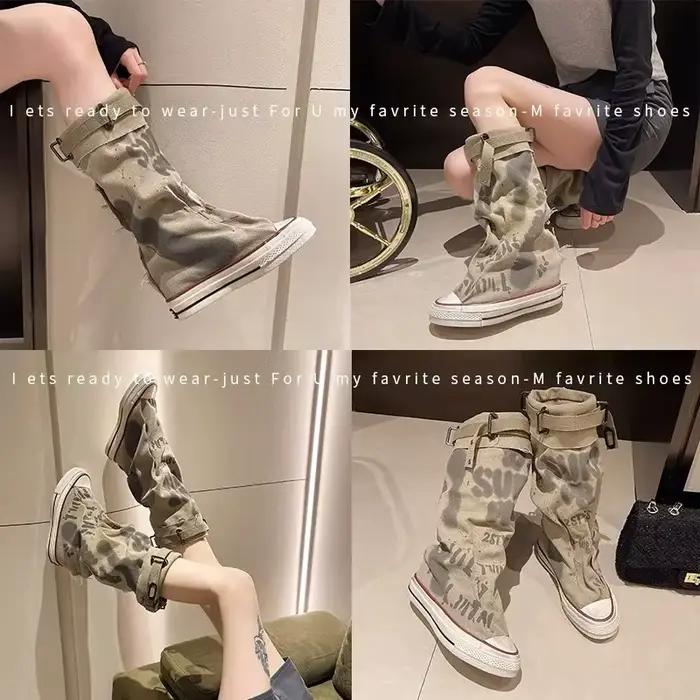 Graffiti Design femmes bottes classique respirant toile botte mode mi-mollet