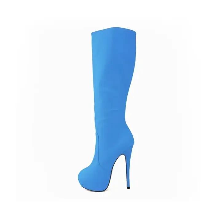 Bottes longues au-dessus du genou pour femmes, chaussures à plateforme pour dames, talons hauts Parker ronds, châssis aiguille, cuir Super 256, sexy, hiver, 14cm