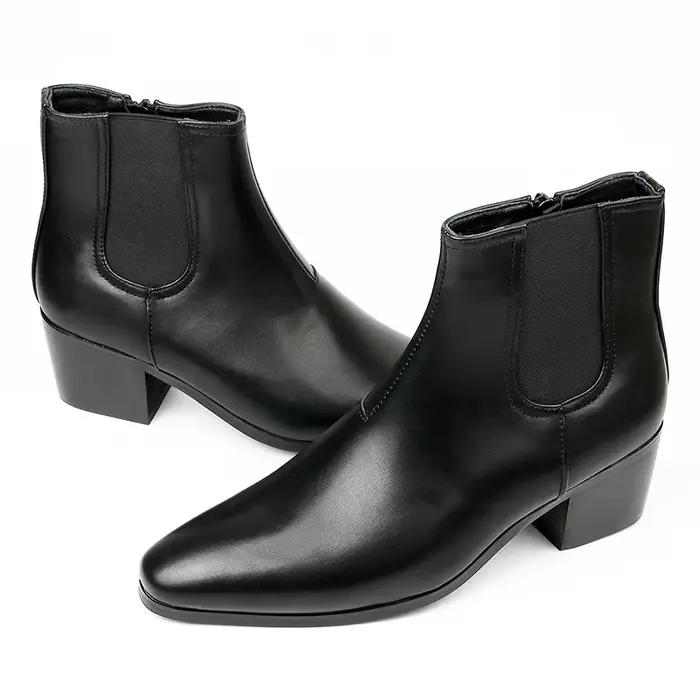 Bottes Chelsea rétro pour homme en PU synthétique, talons élevés, confort et style pour hommes, bottes courtes pointues, options de couleur et de taille, occasions spéciales et quotidiennes