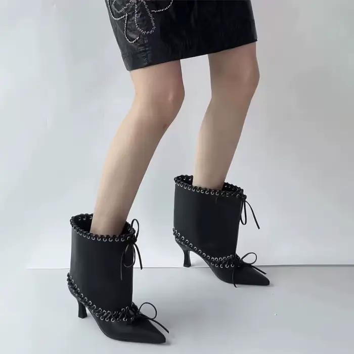Bottes courtes pour femmes sexy talons fins mi-mollet printemps automne microfibre caoutchouc polyvalentes occasions spéciales