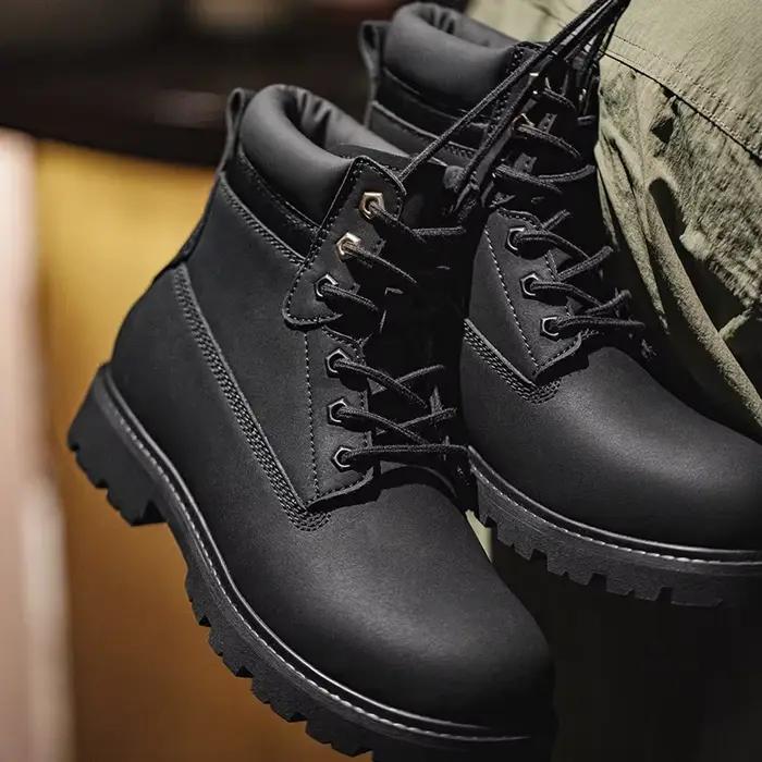 Maden Bottes noires polyvalentes pour hommes Doublure en peluche Chaussures chaudes