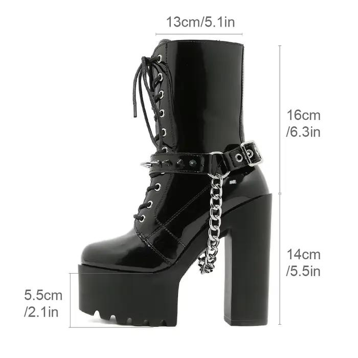 Gdgydh Halloween Punk plate-forme bottes pour femmes avec sangles croisées chaînes Rivets bottes à talons hauts pour boîtes de nuit et étapes