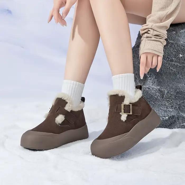 Bottes de neige en cuir véritable pour femme