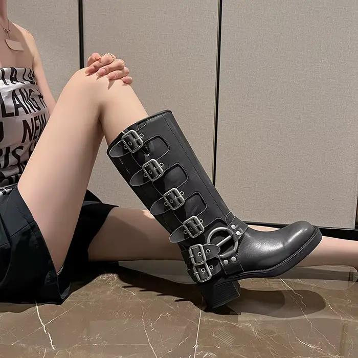 Bottes en cuir véritable marron pour femme