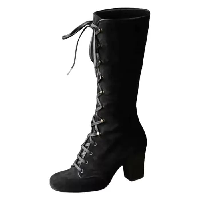 Bottes mi-mollet pour femme à talon épais et plat