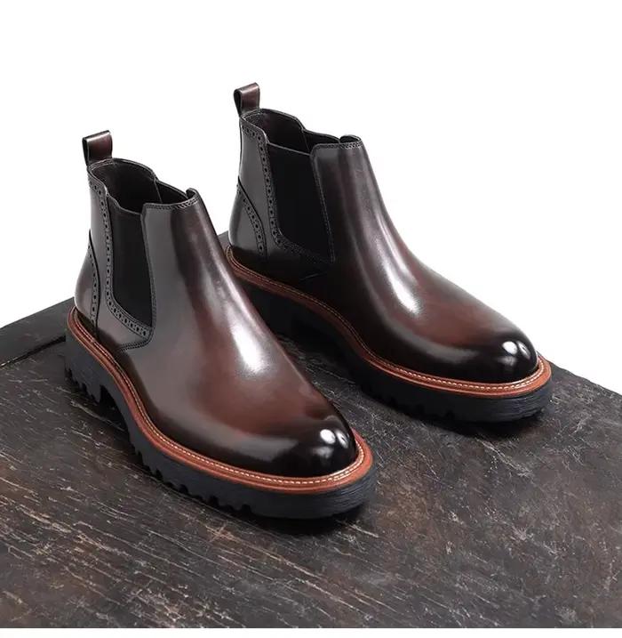 Bottes montantes en cuir véritable JMH style britannique à enfiler pour hommes occassions printemps automne élégance et durabilité