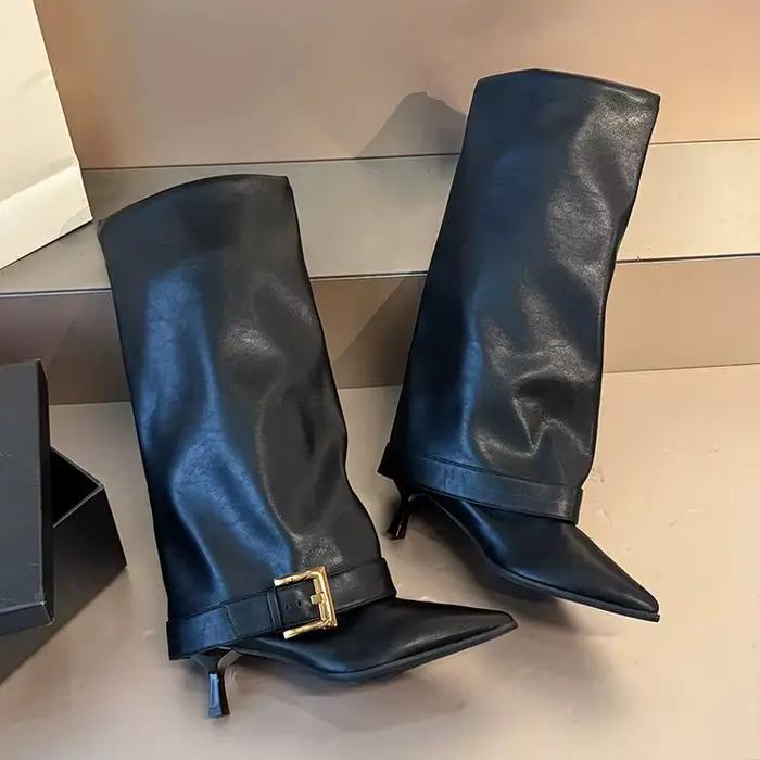 Pantalon feuille bottes femmes romaines modernes pour automne hiver 2025 haute cheville talons fins élégantes à offrir ocassions spéciales