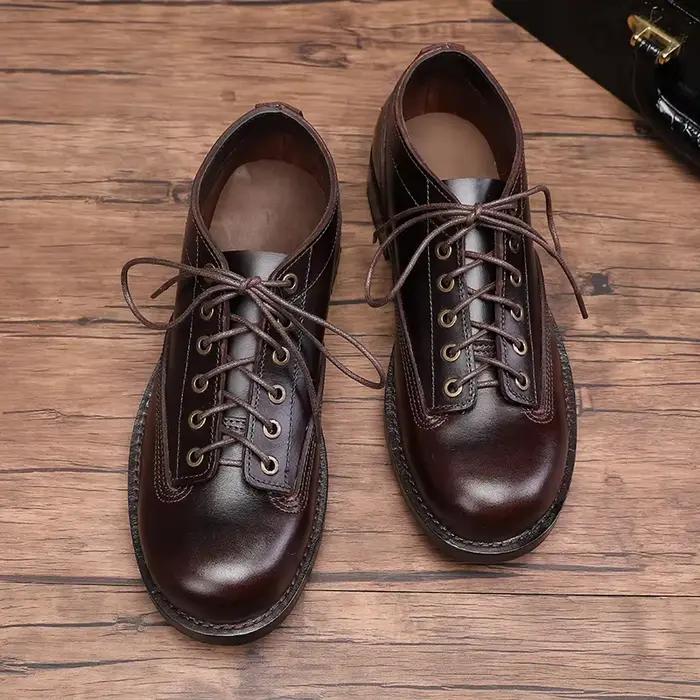 Vintage à lacets nouvelle plate-forme en cuir véritable hommes noir rouge bottines robe travail bottes décontractées