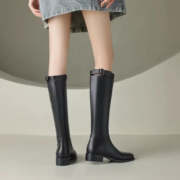 Botas De Mujer 2025 nouvelles femmes bottes en cuir véritable automne hiver rétro talon épais genou