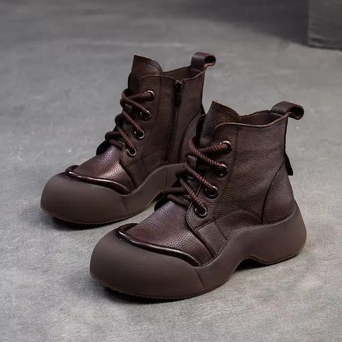 GKTINOO – bottes courtes en cuir véritable pour femmes, chaussures décontractées à plateforme plate, baskets confortables à semelles épaisses, nouvelle collection automne hiver 2026
