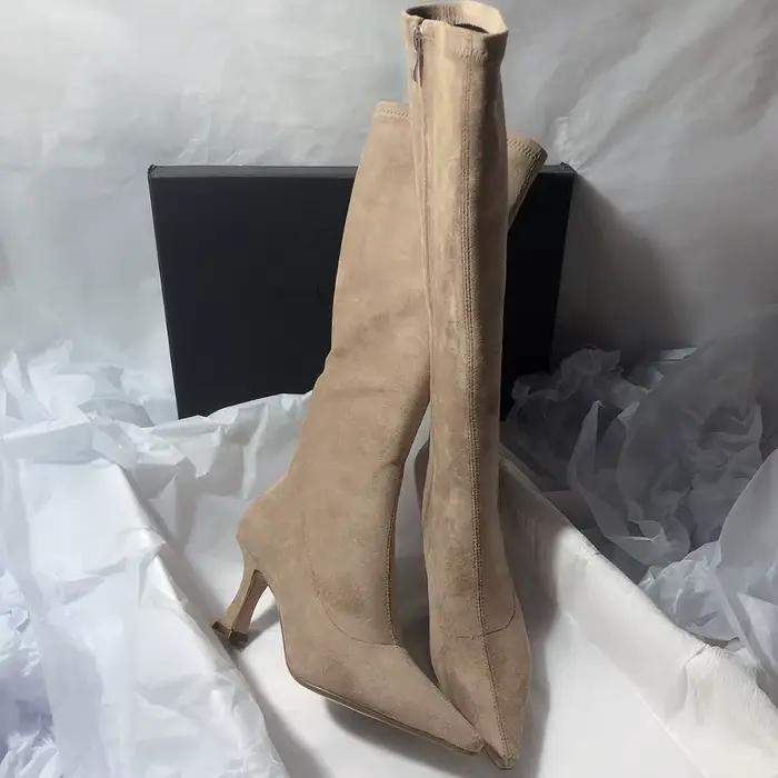 Femmes Stretch moderne bottes longues mode bout pointu genou chaussons hauts concepteur talons