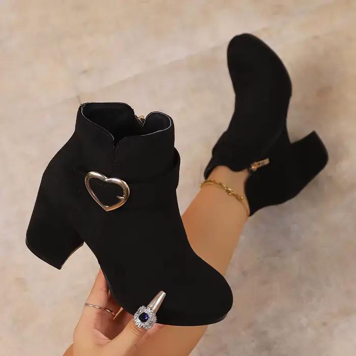 Chaussures courtes à talons pour femmes, bottines à bout rond, Chic et élégantes, grande taille, chaudes et confortables, vente automne et hiver