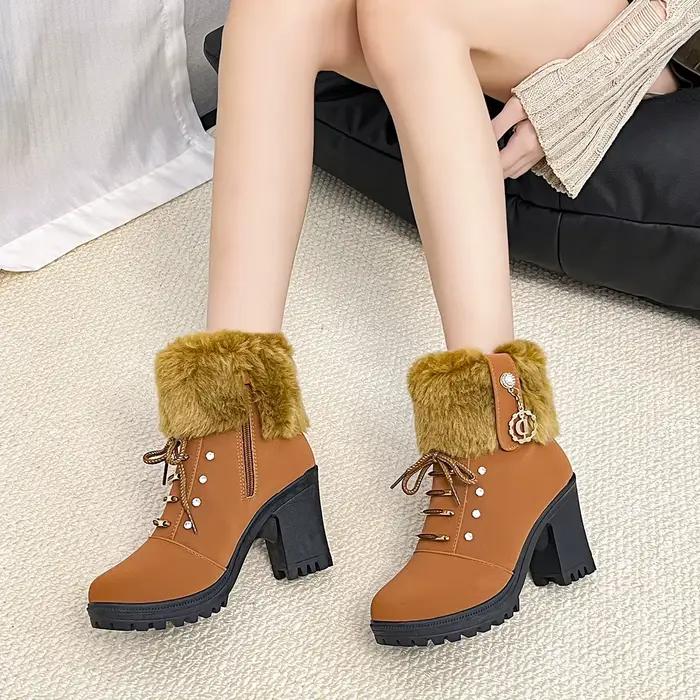 Bottes de cheville en nubuck romaines élégantes pour femmes avec talons carrés et semelles en caoutchouc pour les sorties hivernales et les occasions spéciales