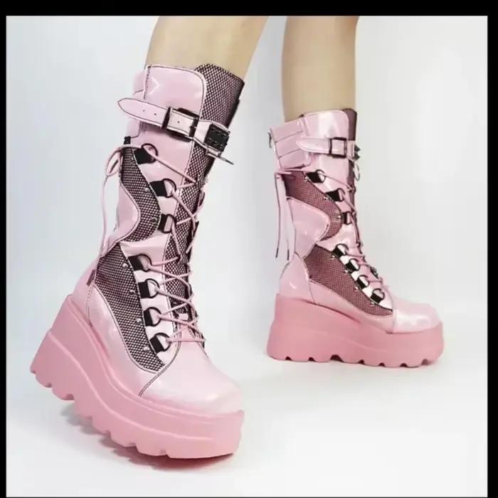 Bottes hautes UXST mi-mollets avec talons hauts pour femmes style punk ocassions spéciales automne hiver