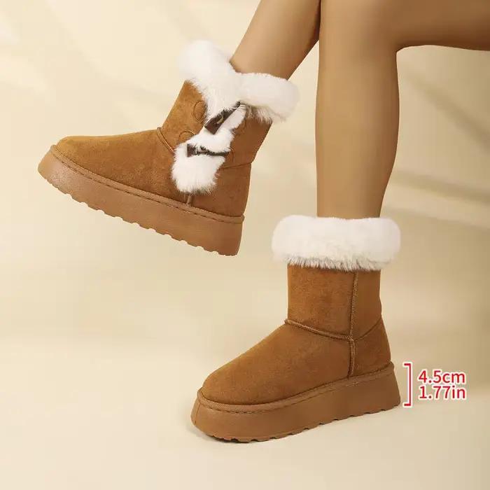 Bottes de neige rétro à boutons en corne, fourrées, à semelle épaisse antidérapante, pour femme, hiver 2026, bottines courtes chaudes en fourrure moelleuse pour femme