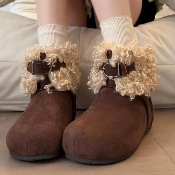 Bottines de neige de luxe en molleton avec boucle en métal pour femme