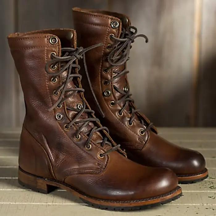 Bottes de chevalier en cuir à lacets pour hommes