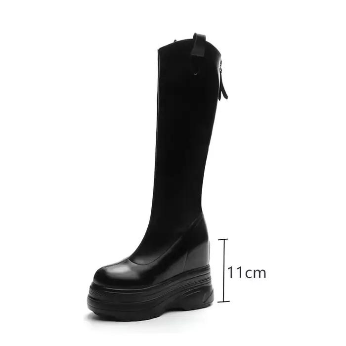 Bottes pour femmes en cuir véritable nouveau talon de 11cm plate-forme haute