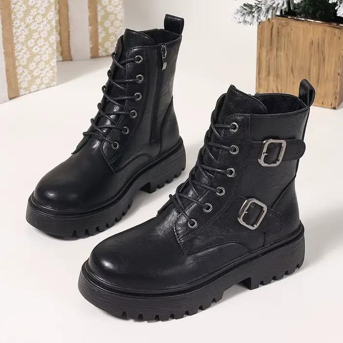 Bottines de Combat à plateforme noire pour femmes