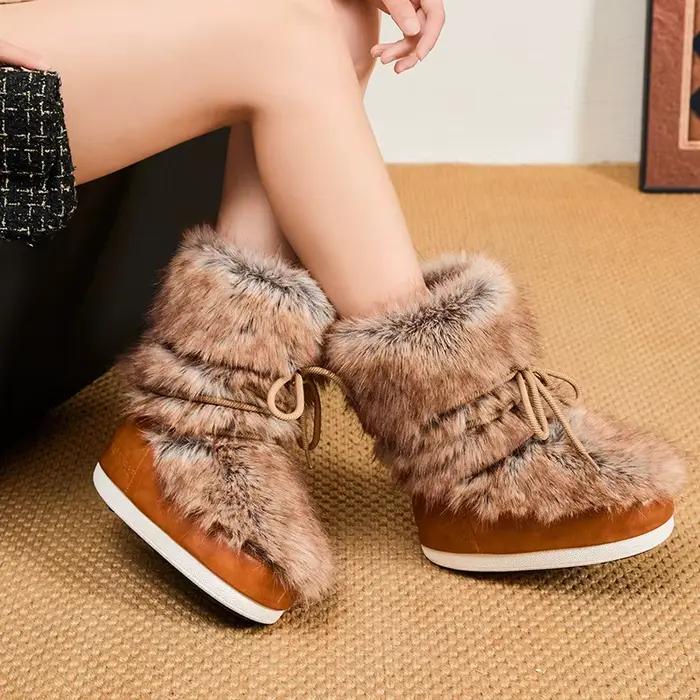 Bottes de neige pour femmes, mode hiver, doublées de fourrure, chaussures chaudes antidérapantes