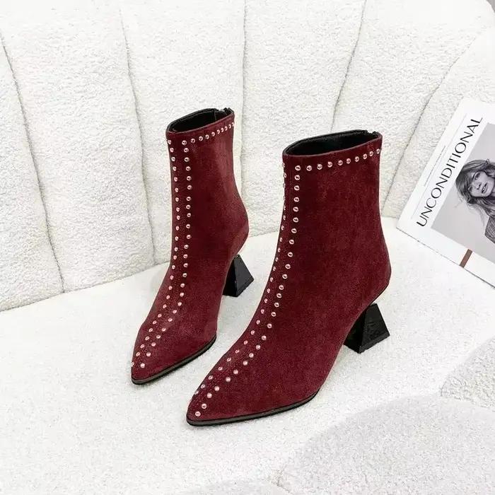 Bottines Femme Printemps-Automne 2026 à Talons Aiguilles Pointus Style Punk, Talons Uniques, Bottes Courtes Designer à Fermeture Éclair Arrière