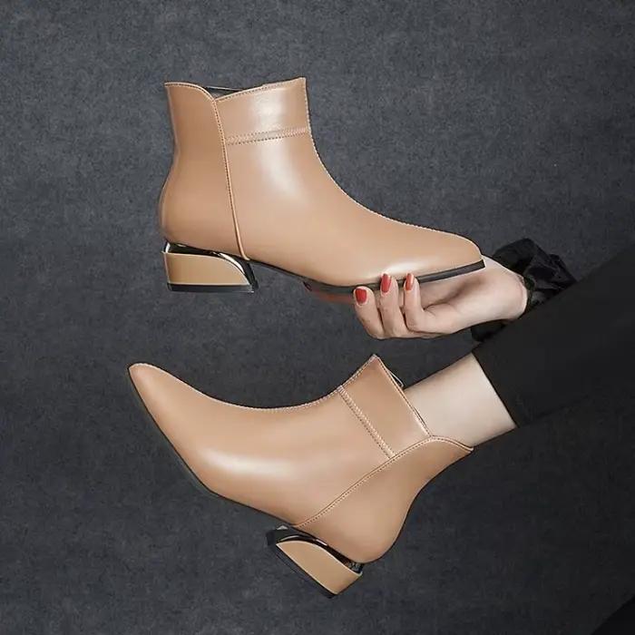 Nouvelles Bottes Femme 2026 – Bottines en Cuir Tendance Décontractées à Bout Pointu