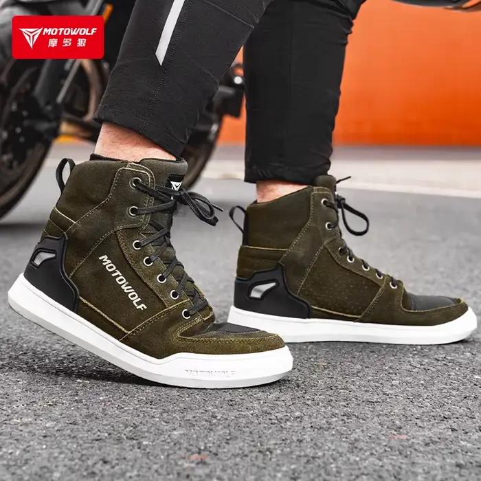 Motowolf bottes de Moto chaussures d'équitation coupe-vent respirant en cuir véritable protection pour les déplacements