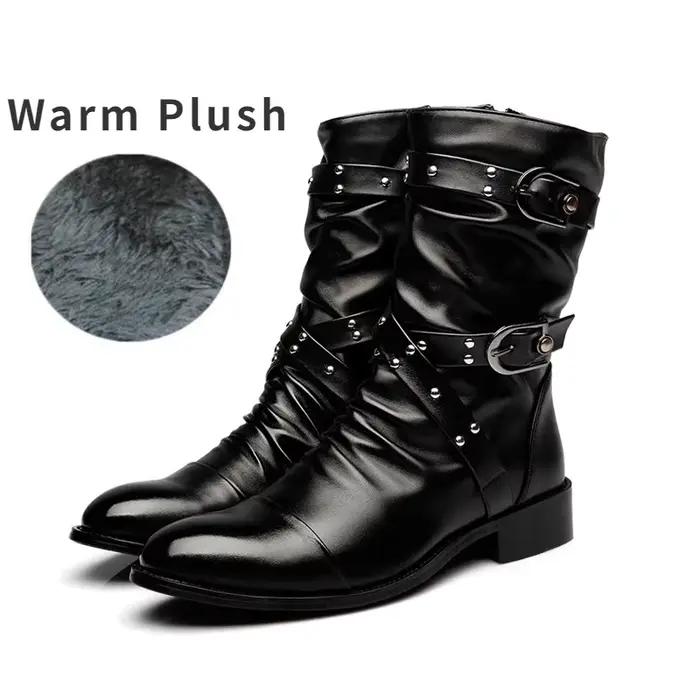 Bottes de motard UXST style britannique pour homme bottes punk rock mi-mollet à talons bas pour printemps automne ocassions spéciales